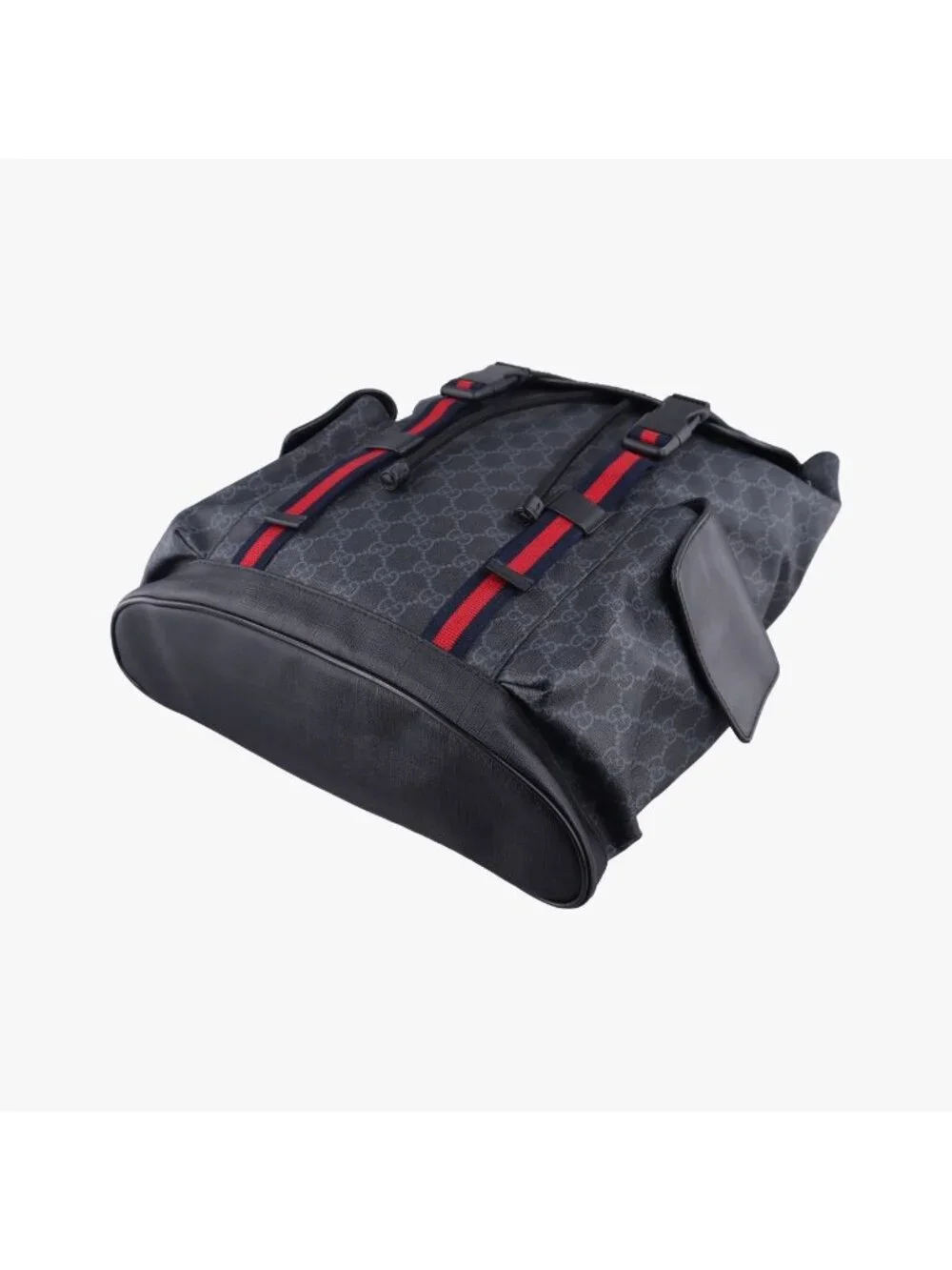 Gucci GG Supreme Black Gray Navy Red Leather Backpack